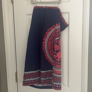 Lily Pulitzer strapless dress, navy blue, whit and coral.